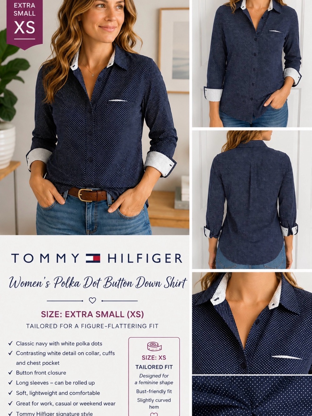 Tommy Hilfiger Navy White Polka Dot Button-Down Shirt - Women's